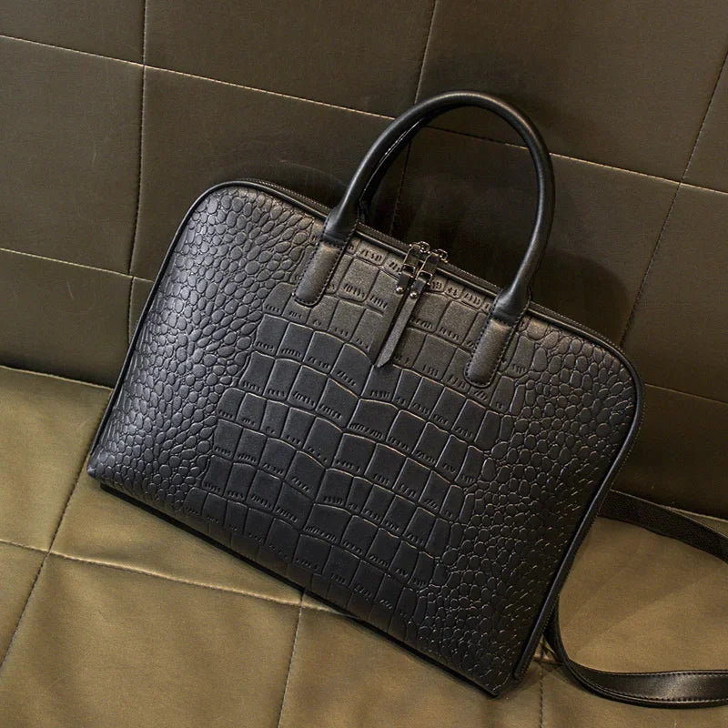 Retro Genuine Leather Women Briefcase Fashion Handbag 14-Inch Laptop Large Capacity Shoulder Messenger Ladies File Bag
