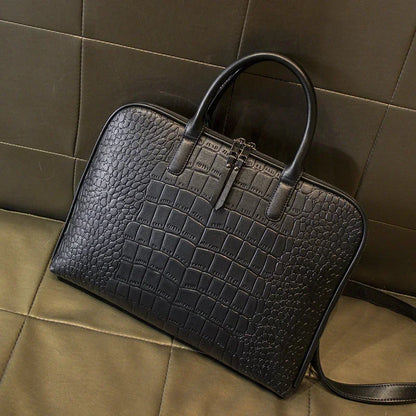 Retro Genuine Leather Women Briefcase Fashion Handbag 14-Inch Laptop Large Capacity Shoulder Messenger Ladies File Bag