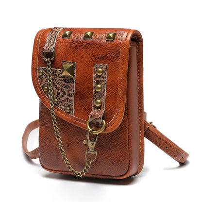 Retro Genuine Waist Cow Leather Mobile Phone Women's Small Square / Shoulder Bag