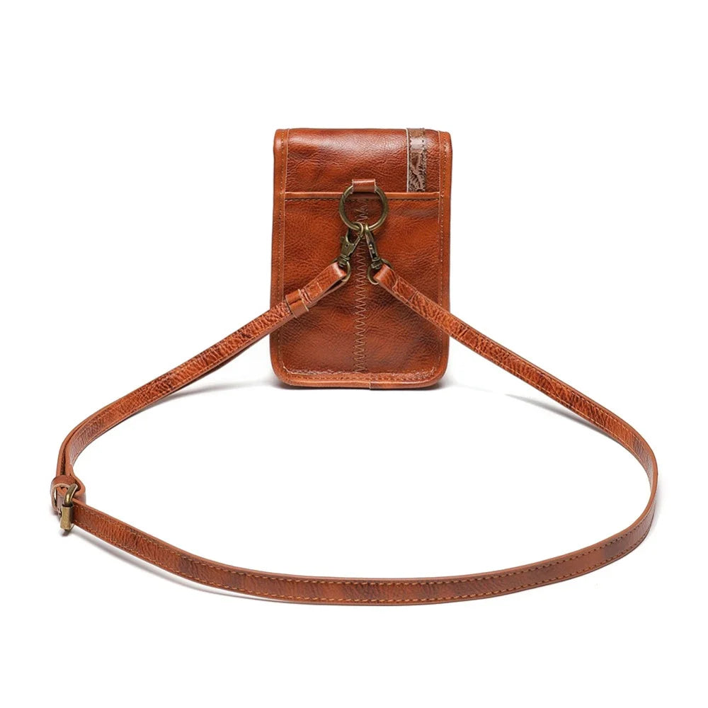 Retro Genuine Waist Cow Leather Mobile Phone Women's Small Square / Shoulder Bag