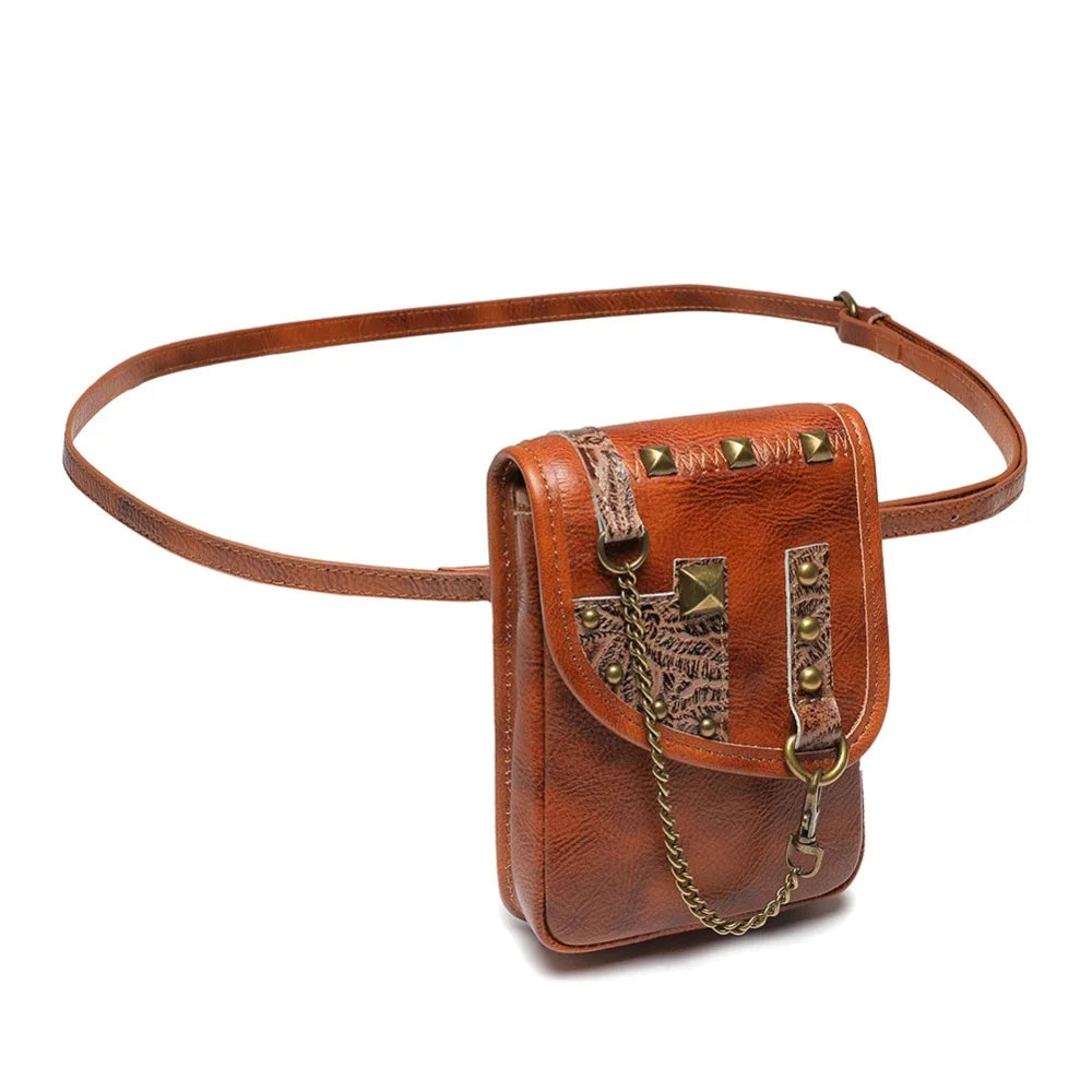 Retro Genuine Waist Cow Leather Mobile Phone Women's Small Square / Shoulder Bag