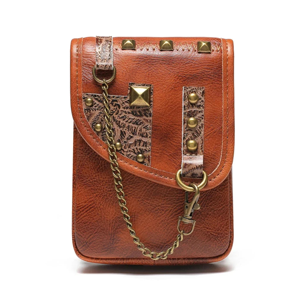 Retro Genuine Waist Cow Leather Mobile Phone Women's Small Square / Shoulder Bag