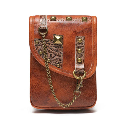 Retro Genuine Waist Cow Leather Mobile Phone Women's Small Square / Shoulder Bag