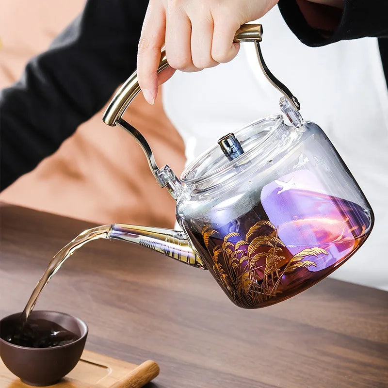 Retro Glass Teapot Household Health Pot Pu'er Tea Kettle Copper Handle Kettle Tea Pot Thickened Heat-resistant Tea Sets Tea Pot