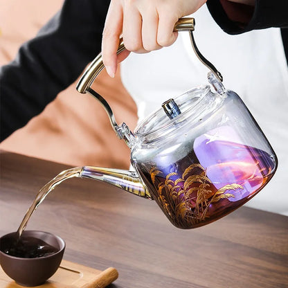 Retro Glass Teapot Household Health Pot Pu'er Tea Kettle Copper Handle Kettle Tea Pot Thickened Heat-resistant Tea Sets Tea Pot