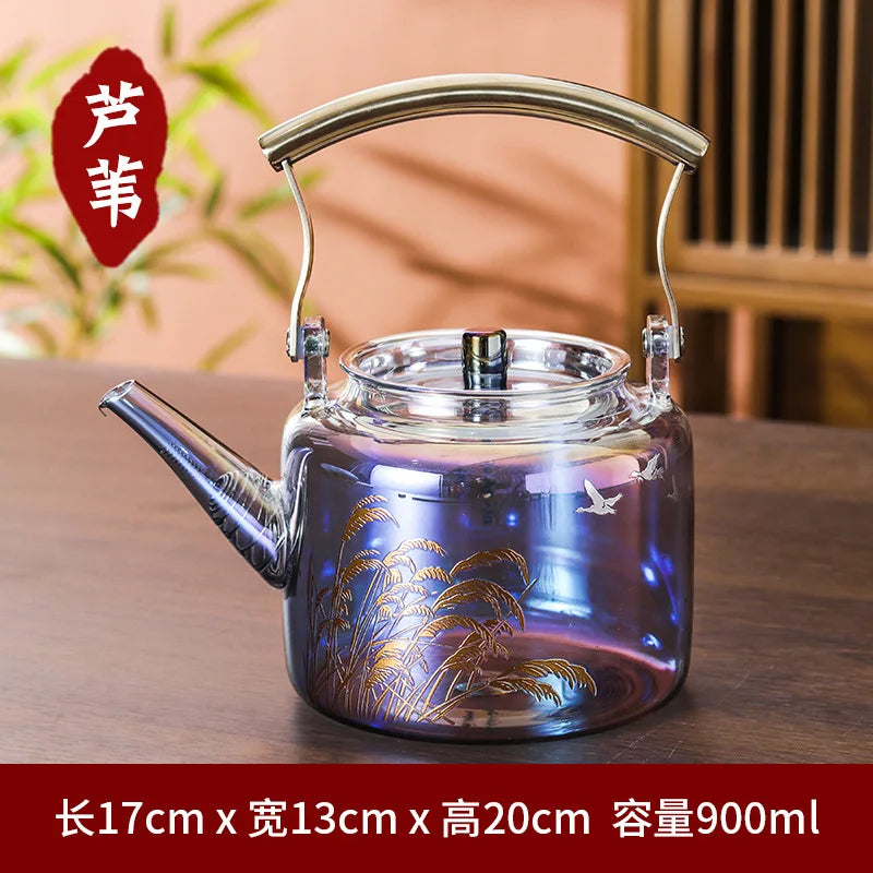 Retro Glass Teapot Household Health Pot Pu'er Tea Kettle Copper Handle Kettle Tea Pot Thickened Heat-resistant Tea Sets Tea Pot