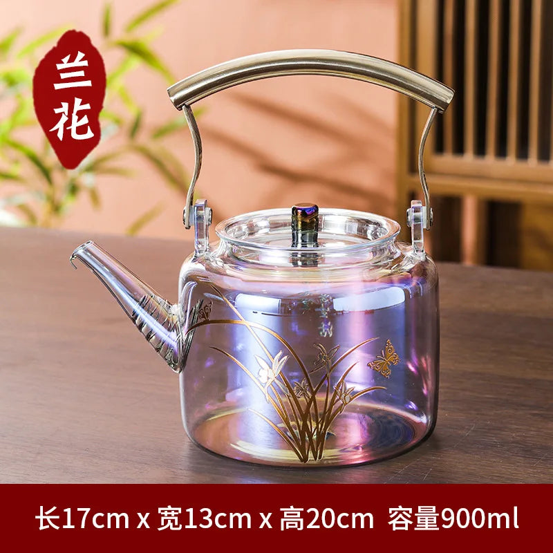 Retro Glass Teapot Household Health Pot Pu'er Tea Kettle Copper Handle Kettle Tea Pot Thickened Heat-resistant Tea Sets Tea Pot