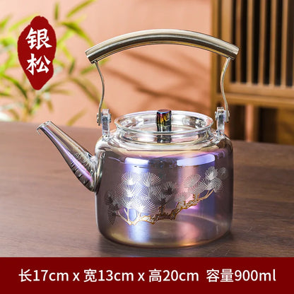 Retro Glass Teapot Household Health Pot Pu'er Tea Kettle Copper Handle Kettle Tea Pot Thickened Heat-resistant Tea Sets Tea Pot