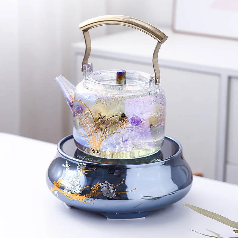 Retro Glass Teapot Household Health Pot Pu'er Tea Kettle Copper Handle Kettle Tea Pot Thickened Heat-resistant Tea Sets Tea Pot