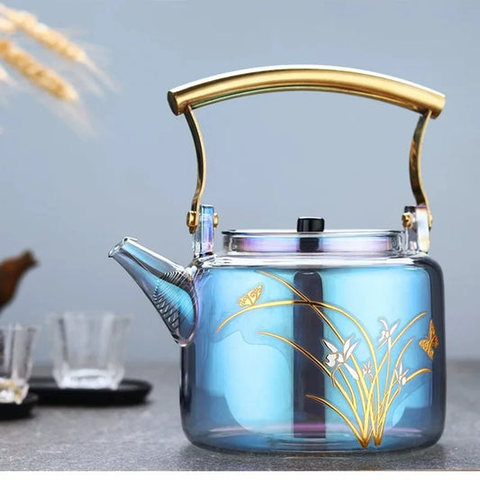 Retro Glass Teapot Household Health Pot Pu'er Tea Kettle Copper Handle Kettle Tea Pot Thickened Heat-resistant Tea Sets Tea Pot