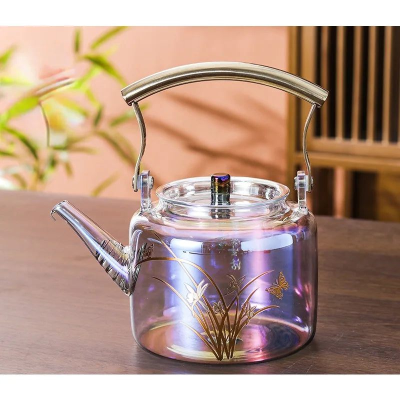 Retro Glass Teapot Household Health Pot Pu'er Tea Kettle Copper Handle Kettle Tea Pot Thickened Heat-resistant Tea Sets Tea Pot