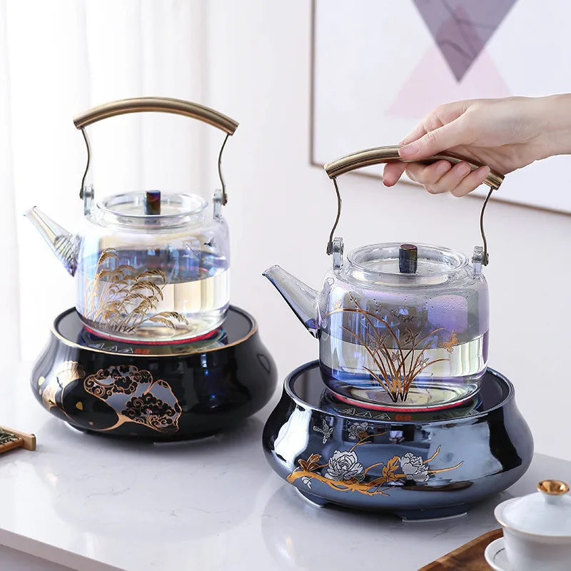 Retro Glass Teapot Household Health Pot Pu'er Tea Kettle Copper Handle Kettle Tea Pot Thickened Heat-resistant Tea Sets Tea Pot