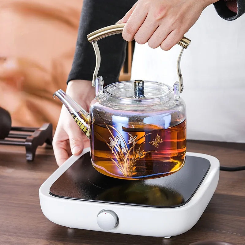 Retro Glass Teapot Household Health Pot Pu'er Tea Kettle Copper Handle Kettle Tea Pot Thickened Heat-resistant Tea Sets Tea Pot
