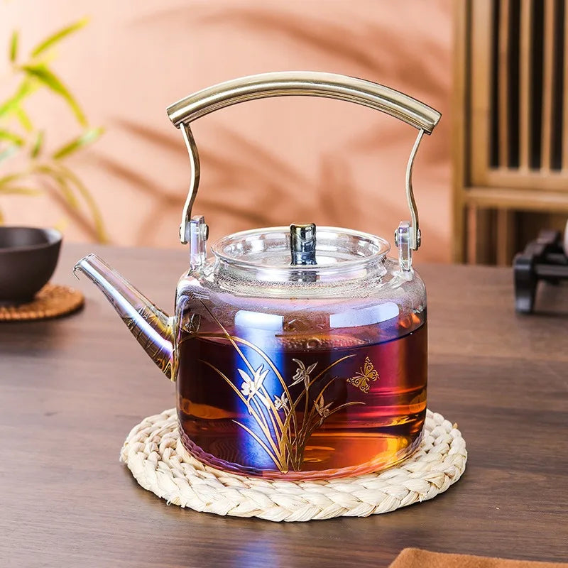 Retro Glass Teapot Household Health Pot Pu'er Tea Kettle Copper Handle Kettle Tea Pot Thickened Heat-resistant Tea Sets Tea Pot