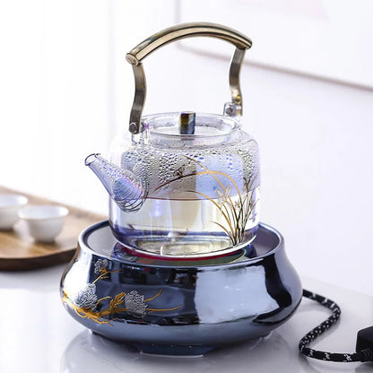 Retro Glass Teapot Household Health Pot Pu'er Tea Kettle Copper Handle Kettle Tea Pot Thickened Heat-resistant Tea Sets Tea Pot