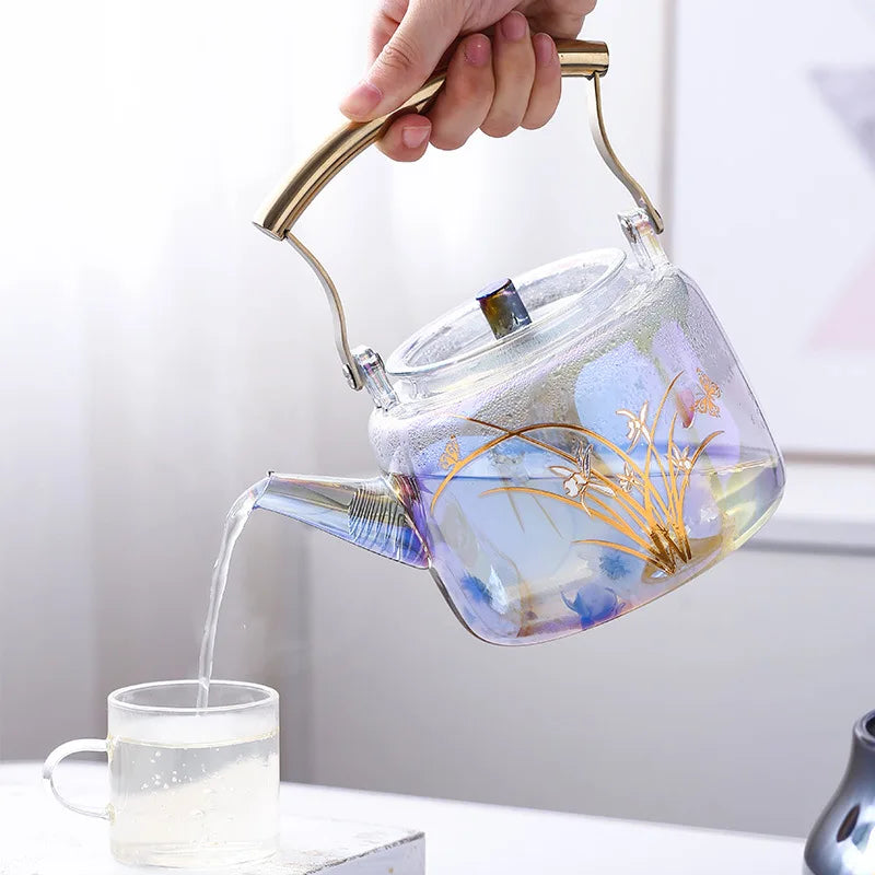 Retro Glass Teapot Household Health Pot Pu'er Tea Kettle Copper Handle Kettle Tea Pot Thickened Heat-resistant Tea Sets Tea Pot