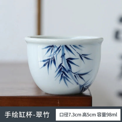 Retro Hand Painted Blue and White Master Cup Ceramic Kung Fu Tea Cup Personal Cup Special Cylinder Cup Hand Color Landscape Cup