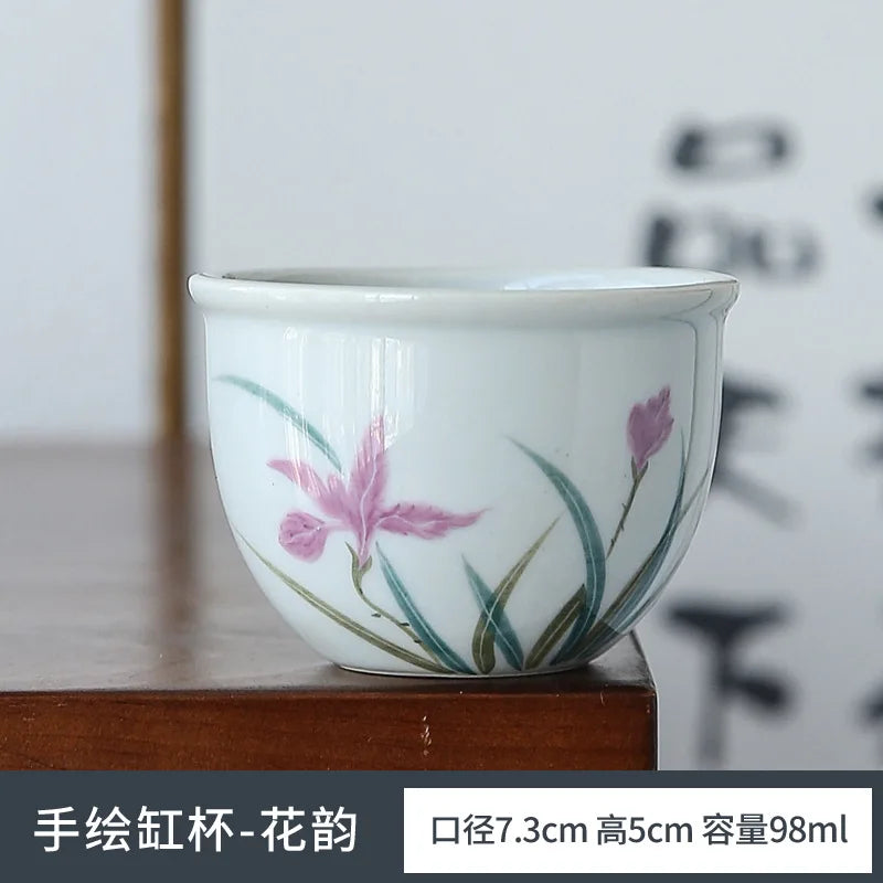 Retro Hand Painted Blue and White Master Cup Ceramic Kung Fu Tea Cup Personal Cup Special Cylinder Cup Hand Color Landscape Cup