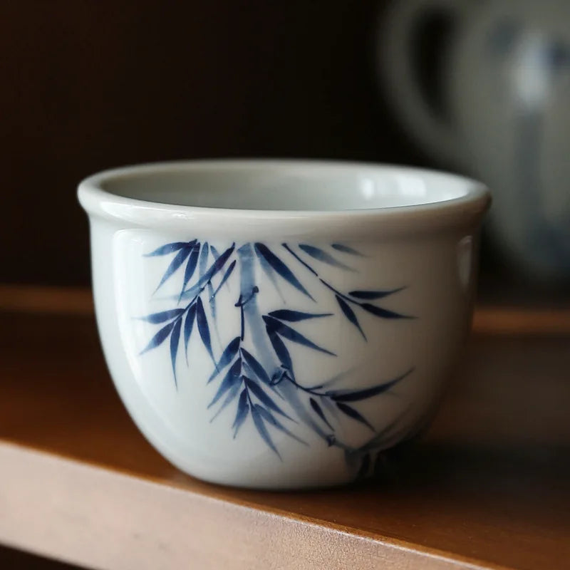 Retro Hand Painted Blue and White Master Cup Ceramic Kung Fu Tea Cup Personal Cup Special Cylinder Cup Hand Color Landscape Cup