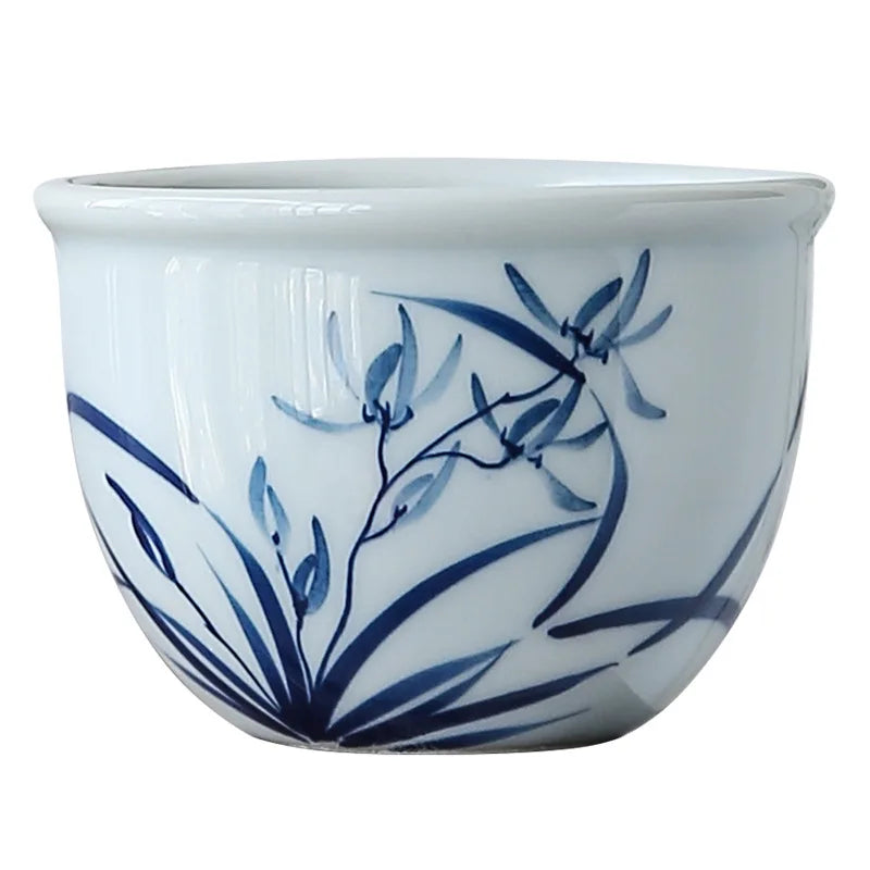Retro Hand Painted Blue and White Master Cup Ceramic Kung Fu Tea Cup Personal Cup Special Cylinder Cup Hand Color Landscape Cup