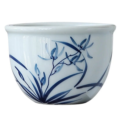 Retro Hand Painted Blue and White Master Cup Ceramic Kung Fu Tea Cup Personal Cup Special Cylinder Cup Hand Color Landscape Cup