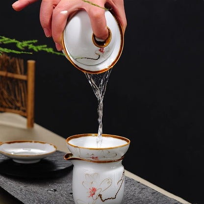 Retro Hand Painted Flower Pattern Ceramic Gaiwan Teacup Handmade Tea Tureen Bowl Chinese Porcelain Teaware Drinkware 120ml