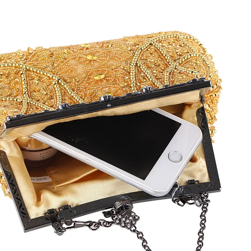 Retro Handbag Luxury Evening Clutch Bag Pearl Embroidered Design Ladies Wedding Party Dinner Bags for Women Purse High Quality