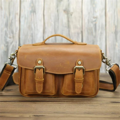 Retro Handmade Genuine Leather SLR Men Women Crossbody Shoulder Messenger Bags Vintage Style Camera Package