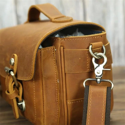 Retro Handmade Genuine Leather SLR Men Women Crossbody Shoulder Messenger Bags Vintage Style Camera Package