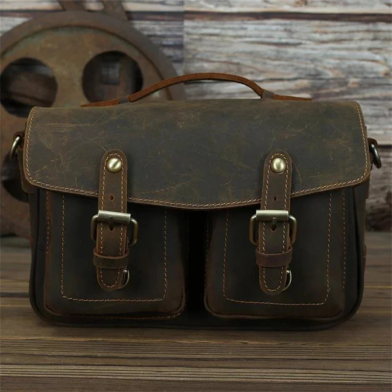 Retro Handmade Genuine Leather SLR Men Women Crossbody Shoulder Messenger Bags Vintage Style Camera Package