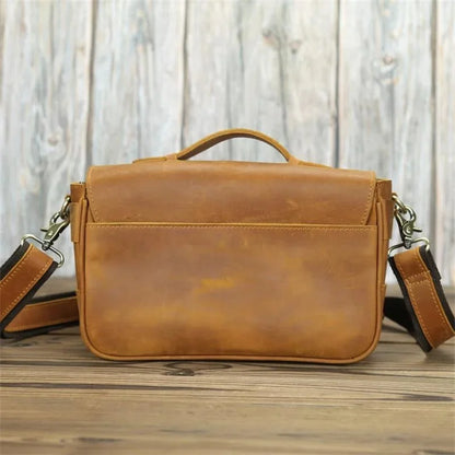 Retro Handmade Genuine Leather SLR Men Women Crossbody Shoulder Messenger Bags Vintage Style Camera Package