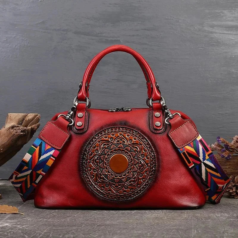 Retro Handmade Women Handbag For Ladies Genuine Leather Should Bags Bohemian Style Soft Cow Boston High-capacity Luxury Handbags