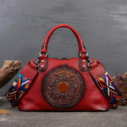 Retro Handmade Women Handbag For Ladies Genuine Leather Should Bags Bohemian Style Soft Cow Boston High-capacity Luxury Handbags