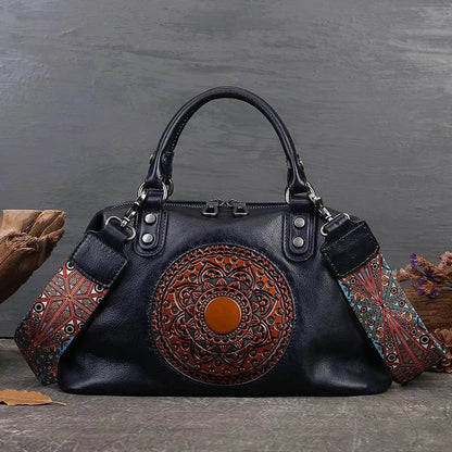 Retro Handmade Women Handbag For Ladies Genuine Leather Should Bags Bohemian Style Soft Cow Boston High-capacity Luxury Handbags