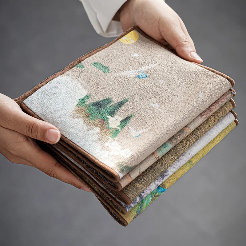 Retro High-grade Double-sided Tea Towel Tea Ceremony with Cloth Thickened Strong Water-absorbent Suede Non-woven Towel