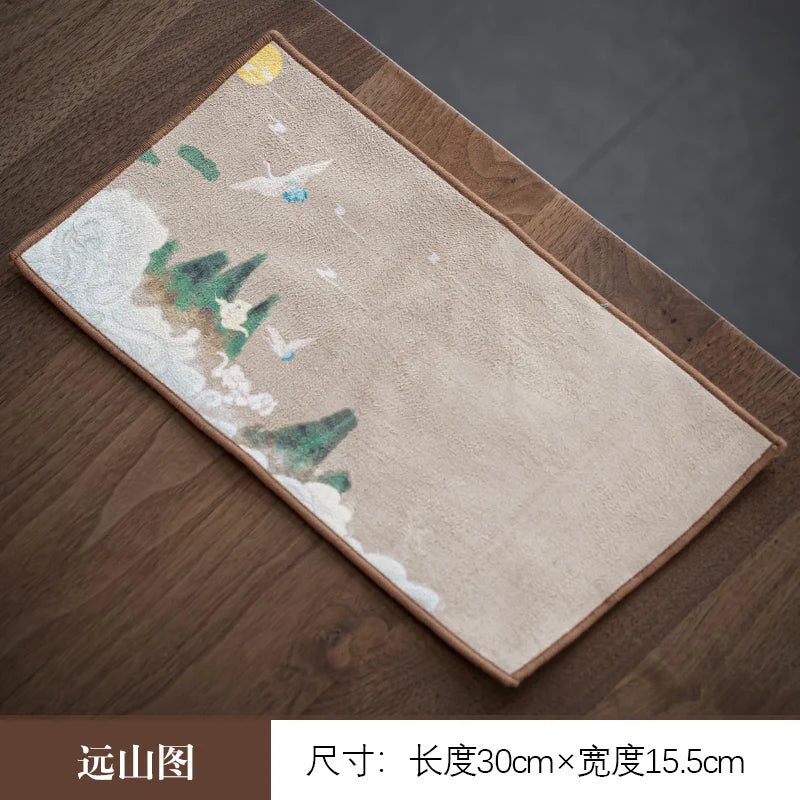 Retro High-grade Double-sided Tea Towel Tea Ceremony with Cloth Thickened Strong Water-absorbent Suede Non-woven Towel