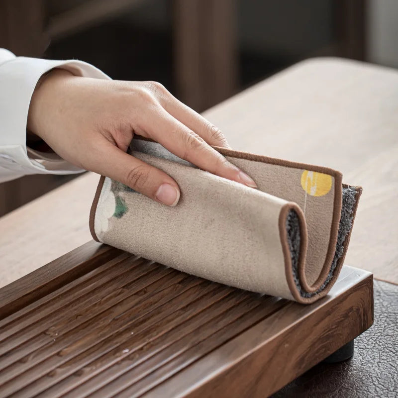 Retro High-grade Double-sided Tea Towel Tea Ceremony with Cloth Thickened Strong Water-absorbent Suede Non-woven Towel