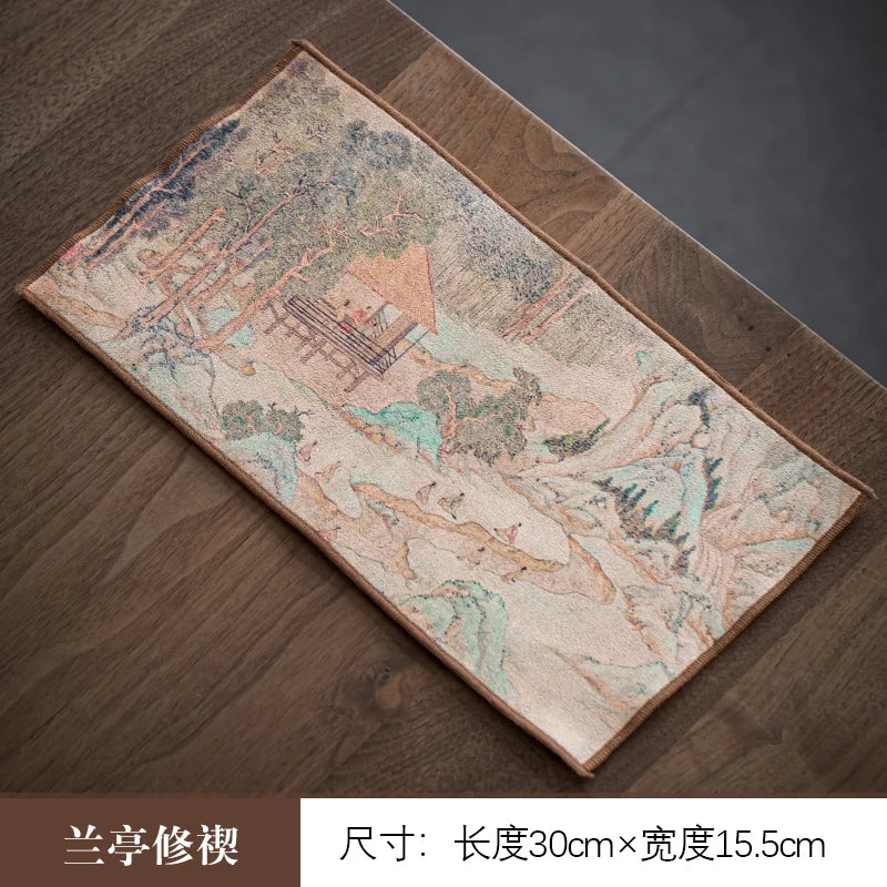 Retro High-grade Double-sided Tea Towel Tea Ceremony with Cloth Thickened Strong Water-absorbent Suede Non-woven Towel