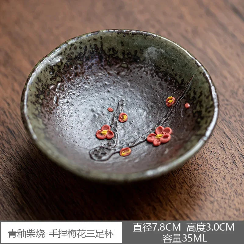 Retro Kung Fu Teacups Pottery Teaware Set Plum Blossom Tea Cups Home Decoration Chinese Handpainted Tea Bowls