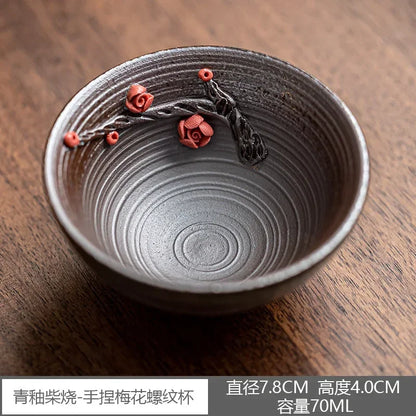 Retro Kung Fu Teacups Pottery Teaware Set Plum Blossom Tea Cups Home Decoration Chinese Handpainted Tea Bowls
