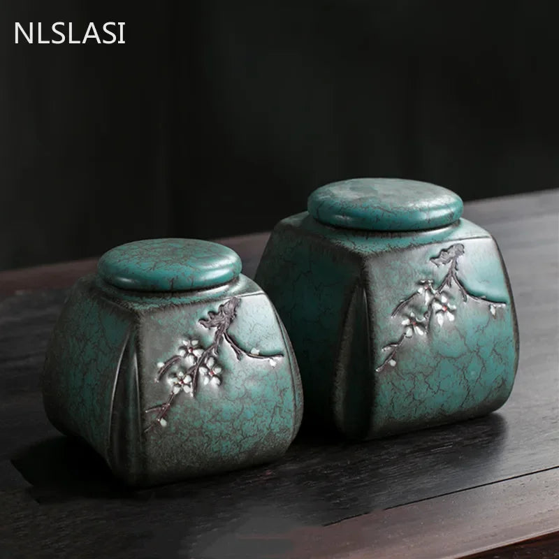 Retro Large Capacity Ceramics Tea Caddy Travel Tea Bag Sealed Tea Jar Coffee Canister Spice Organizer Household Storage Tank