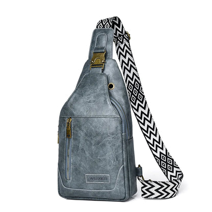 Retro Large Capacity PU Chest Bag Crossbody Bag Portable Splashproof Tactical Shoulder Bag Leisure Lightweight