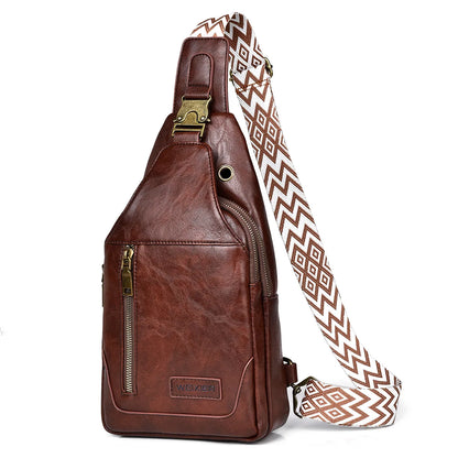 Retro Large Capacity PU Chest Bag Crossbody Bag Portable Splashproof Tactical Shoulder Bag Leisure Lightweight