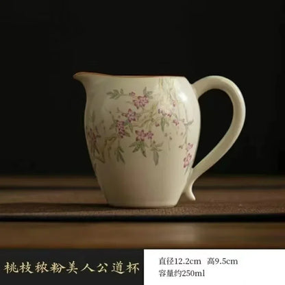Retro Large Ceramic Tea Brewing Cup Set, Teacup, Anti-Scald, Beige Gracked Glaze, Single, Retro, Plum Blossom, Household