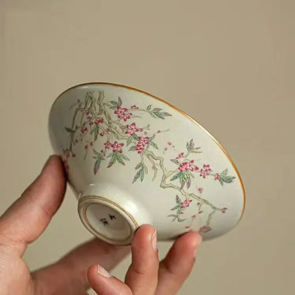 Retro Large Ceramic Tea Brewing Cup Set, Teacup, Anti-Scald, Beige Gracked Glaze, Single, Retro, Plum Blossom, Household