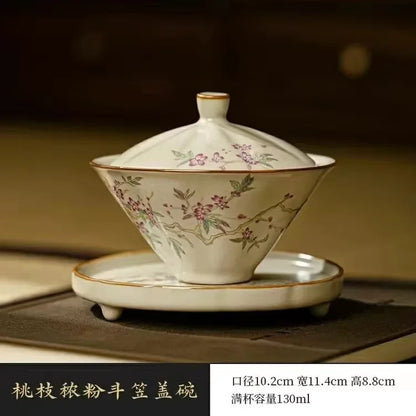 Retro Large Ceramic Tea Brewing Cup Set, Teacup, Anti-Scald, Beige Gracked Glaze, Single, Retro, Plum Blossom, Household