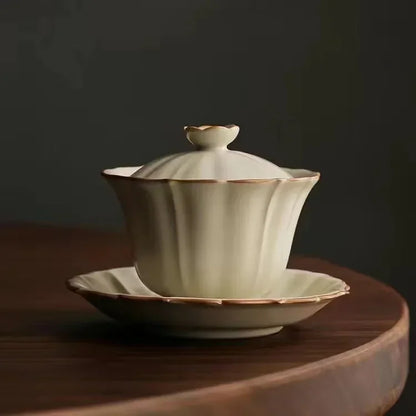 Retro Large Ceramic Tea Brewing Cup Set, Teacup, Anti-Scald, Beige Gracked Glaze, Single, Retro, Plum Blossom, Household