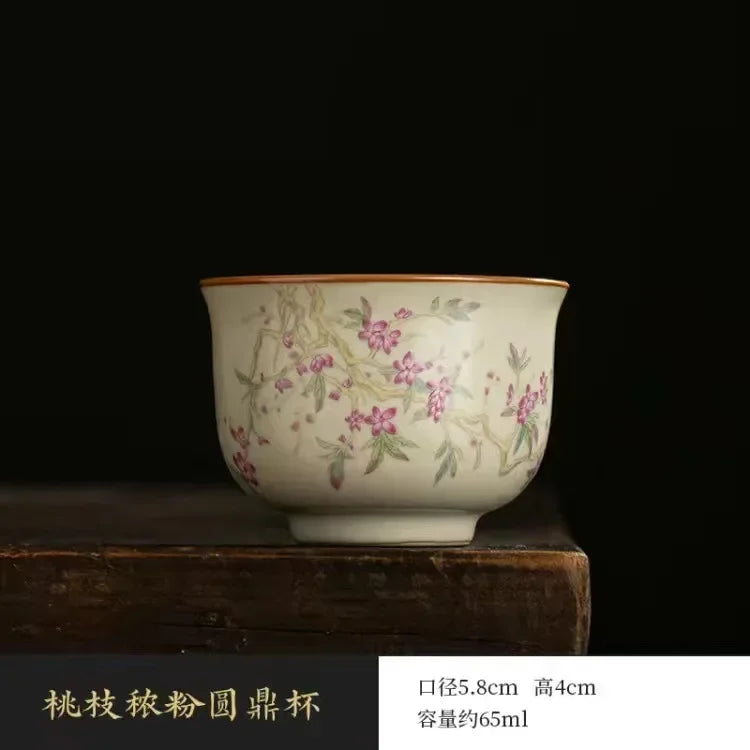 Retro Large Ceramic Tea Brewing Cup Set, Teacup, Anti-Scald, Beige Gracked Glaze, Single, Retro, Plum Blossom, Household