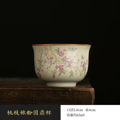 Retro Large Ceramic Tea Brewing Cup Set, Teacup, Anti-Scald, Beige Gracked Glaze, Single, Retro, Plum Blossom, Household