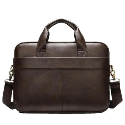 Retro Men Genuine Handbag Cowhide Leather Briefcase 14-Inch Computer Large Capacity File Male Shoulder Bag